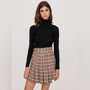 Maje Jilo Pink tan brown Plaid Pleated Tartan Kilt asymmetric wool Skirt 38